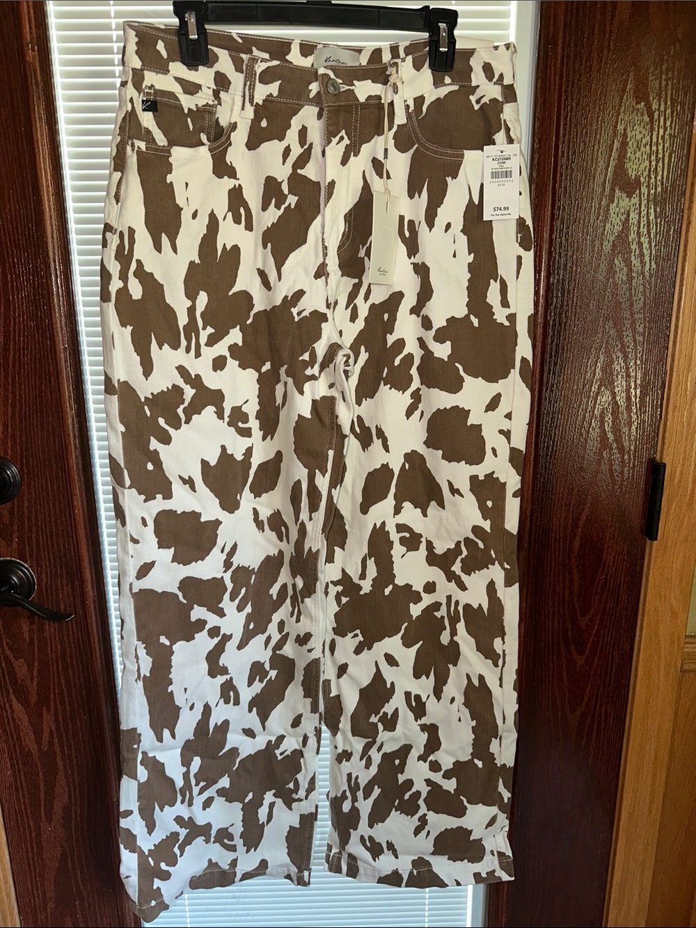 KanCan Brown & White Cowprint Corduroy Pants